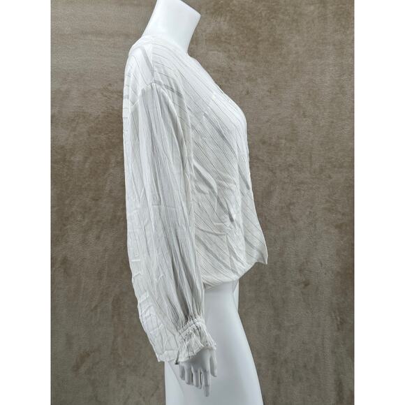 AllSaints Top Womens Small White Penny Stripe Surplice V-Neck Hi Lo Summer Sheer - Picture 5 of 12